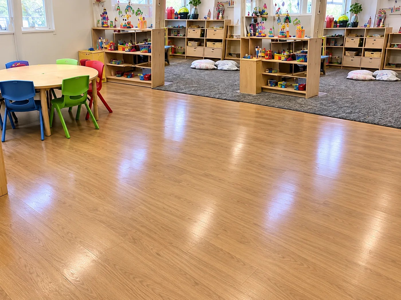 Illustrative preschool floor after professional cleaning in Melbourne